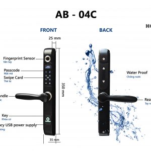 Khóa HomeKit AB-04C khóa vân tay chống nước chuyên dành cho cửa đố hẹp với 4 tính năng