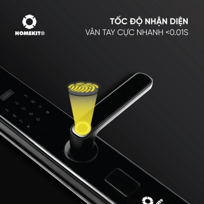 Khóa HomeKit AB-07E chuyên lắp cho cửa gỗ đây là tính năng vân tay là 1 trong 4 tính năng của khóa