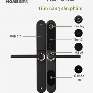 Khóa vân tay cho cửa nhôm, cửa đố hẹp 4 tính năng AB-04E