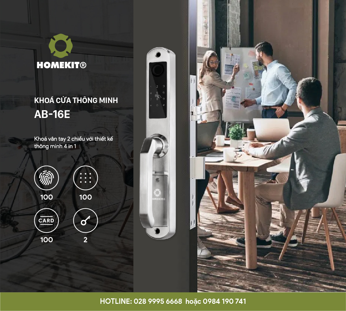 Khoá vân tay 2 chiều cửa nhôm xingfa AB-16E