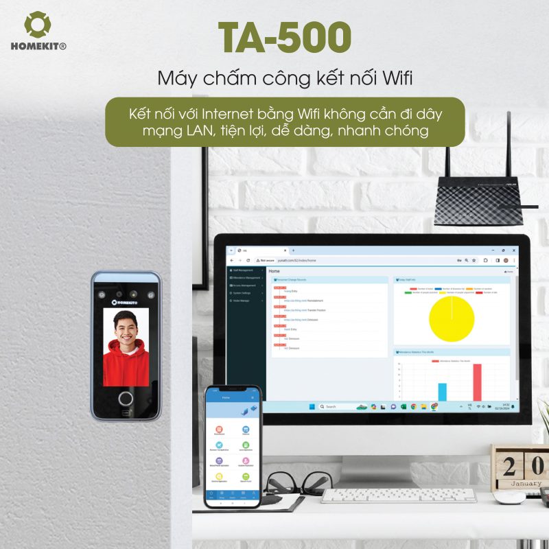 Máy chấm công kết nối Wifi TA500