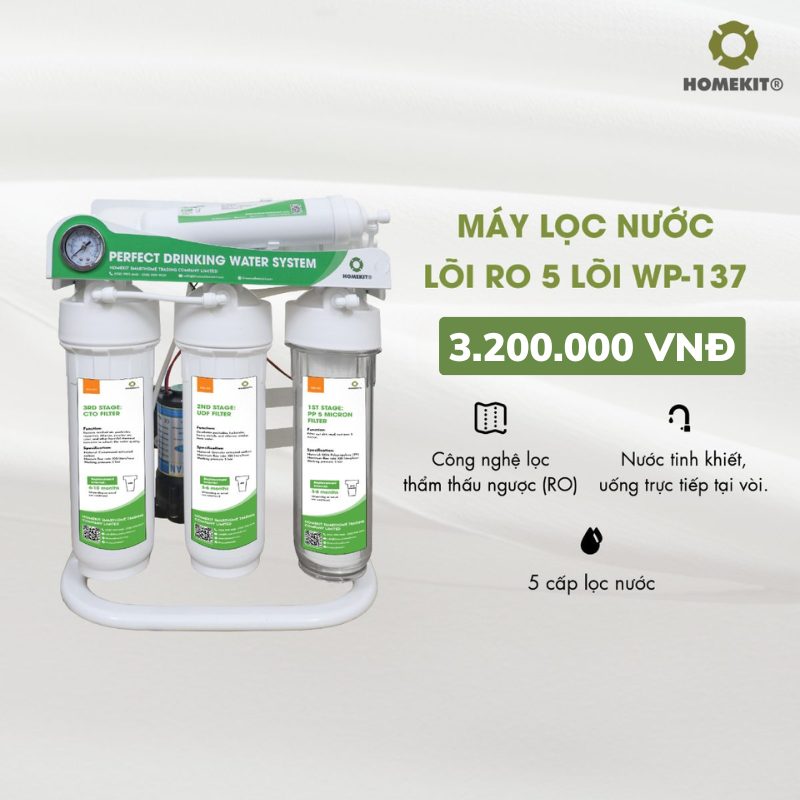 Máy lọc nước lắp âm RO 5 lõi WP-137 Máy lọc nước lắp âm RO 5 lõi WP-137