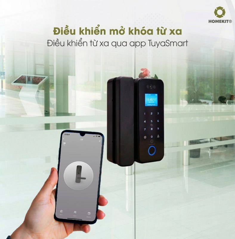 Khóa vân tay 6 tính năng cho cửa kính cường lực 2 cánh AB-22E