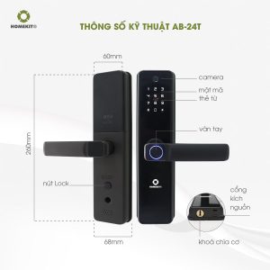 Khoá cửa vân tay có camera cho cửa gỗ AB-24T