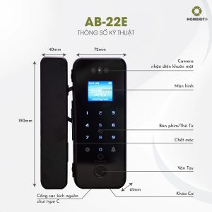 Khóa vân tay 6 tính năng cho cửa kính cường lực 2 cánh AB-22E