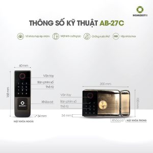 Khoá cổng lùa vân tay hai chiều 4 tính năng AB-27C (4)