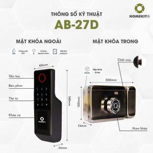 Khoá cổng lùa vân tay một chiều 4 tính năng AB-27D