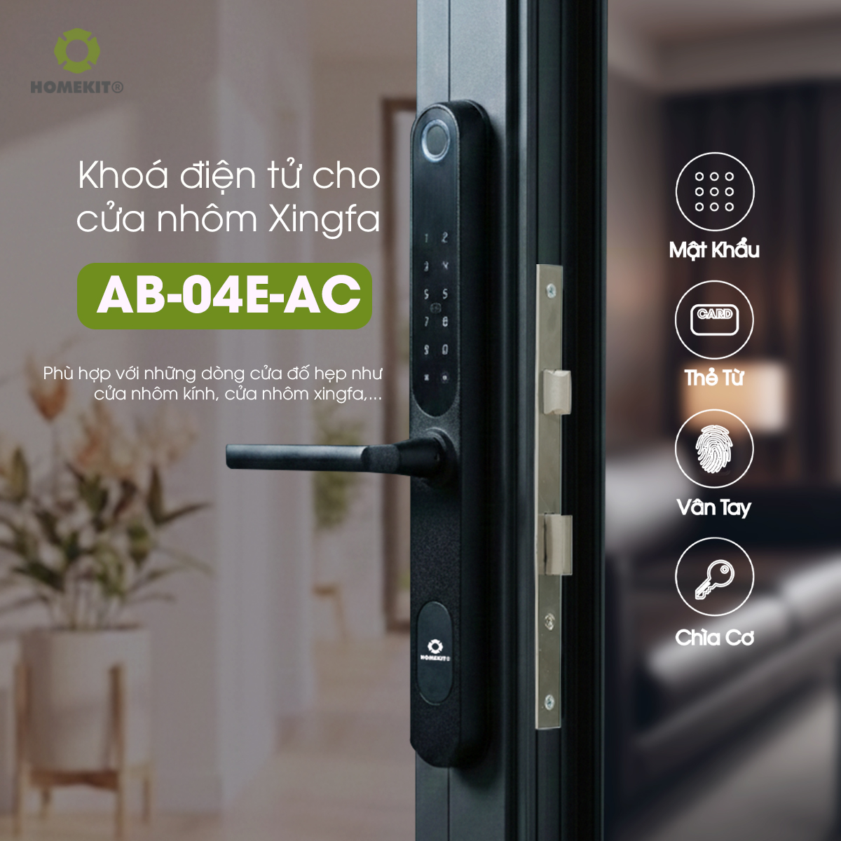 Khoá điện tử cho cửa nhôm Xingfa AB-04E-AC Khoá điện tử cho cửa nhôm Xingfa AB-04E-AC